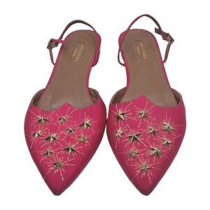 Aquazzura Womens Cosmic Star Applique Pointed Toe Slingback Flats Fuschia - 39/9